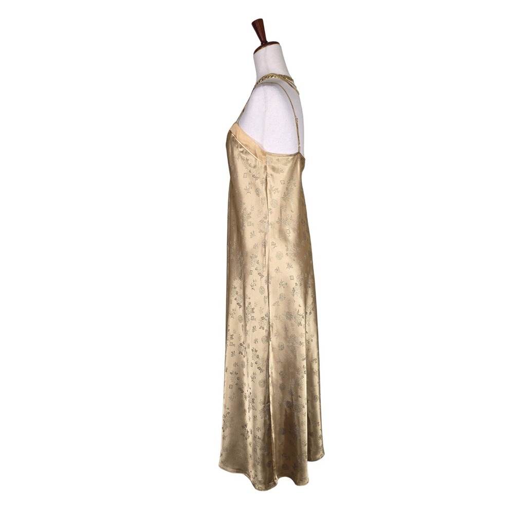 Vintage Y2K Slip Dress SZ M/L Gold Satin Asian Prom Fairy Floral Jacquard Whismy - Picture 6 of 16